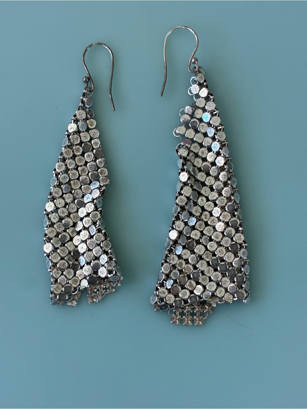 Silver Dangle Sequin Mesh Earrings - Women Jewelry